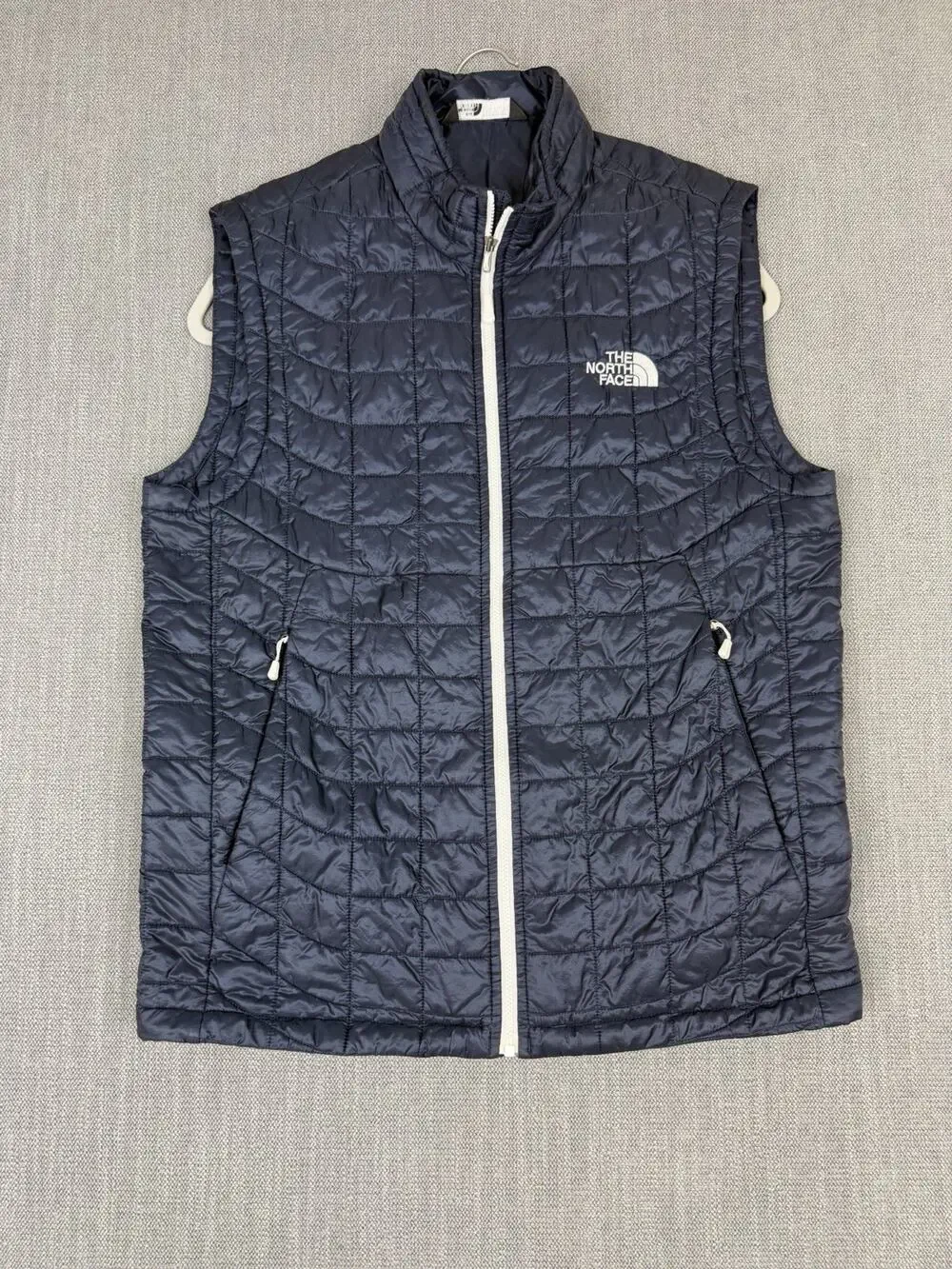 The North Face Mens Small ThermoBall Insulated Vest Navy Blue Full Zip Hiking